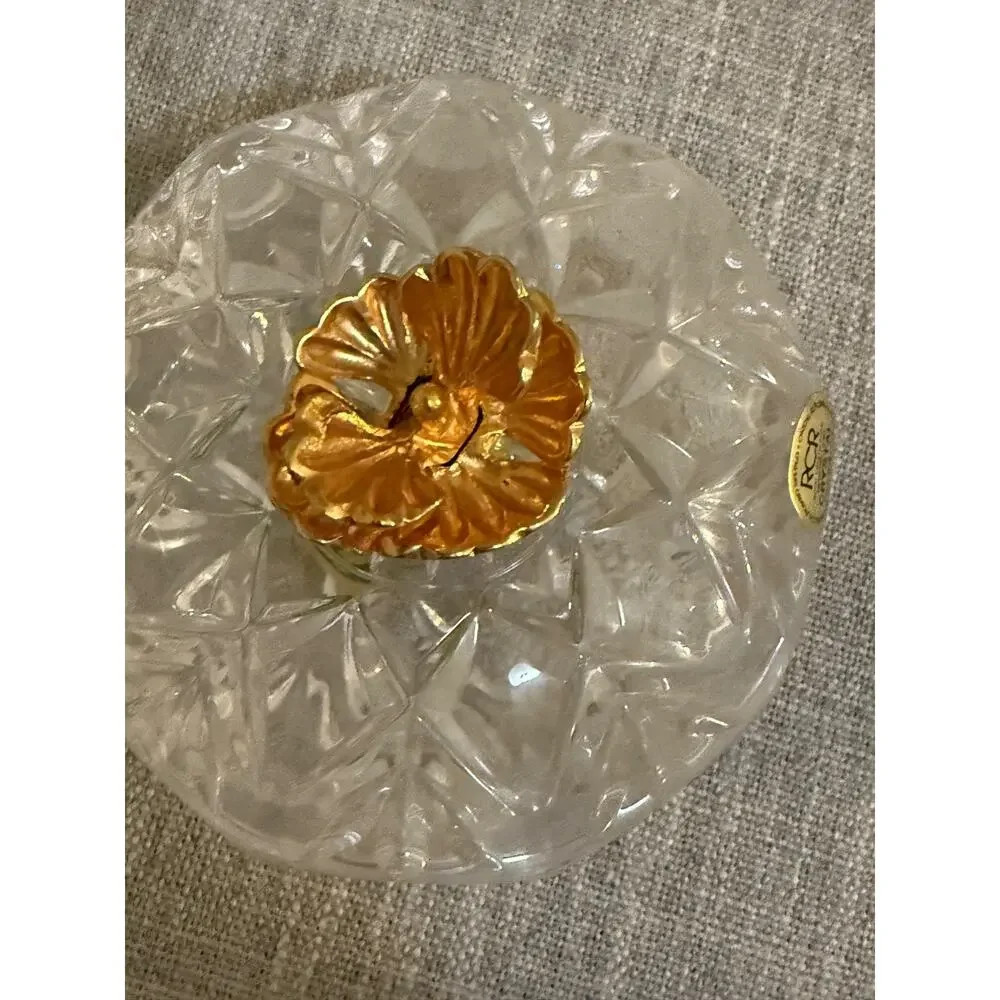 💎 RCR Italy Lead Crystal Covered Dish Candy Trinket Bowl Gold Floral Lid 4